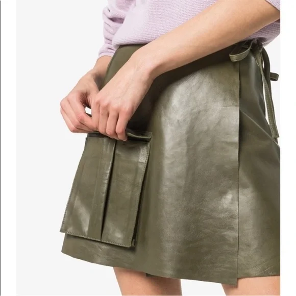 š„š GANNI Lamb leather meranti utility leather wrap skirt with Pocket SIZE 2 - Picture 6 of 12
